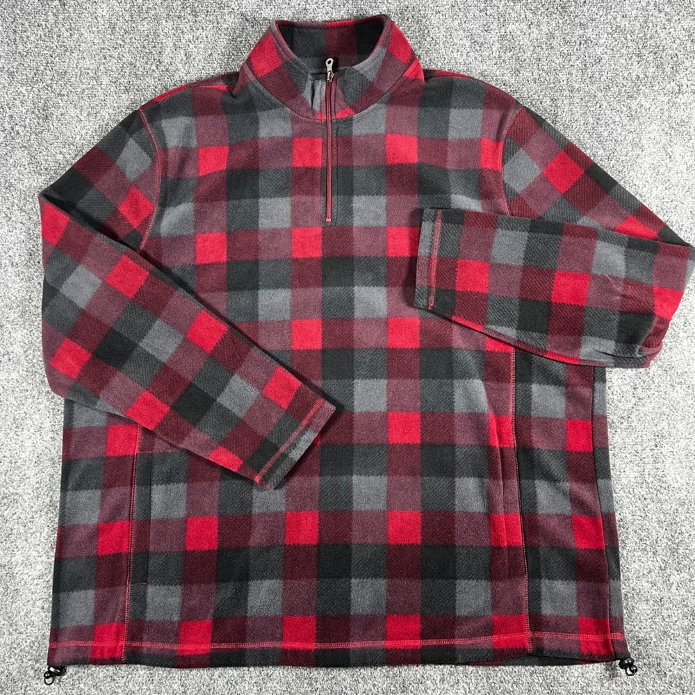 Croft & Barrow Mens XXL Red Grey Buffalo Plaid Fleece Quarter Zip Pullover